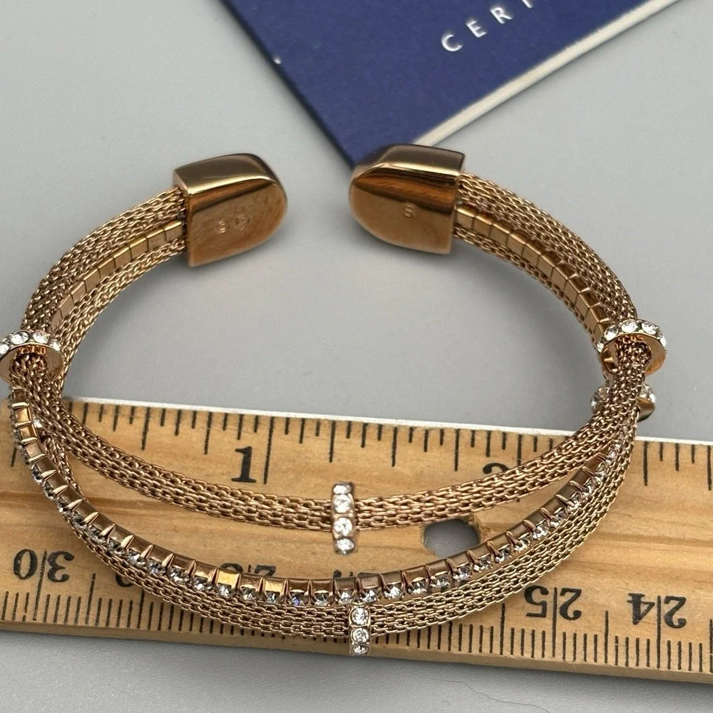 Swarovski Bracelet Cuff Crystals Flexible Mesh Small Rose Gold Plated